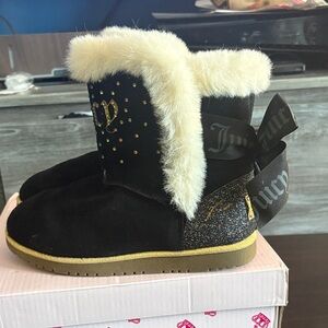 Juicy Couture Black Boots with Gold and Cream Accents